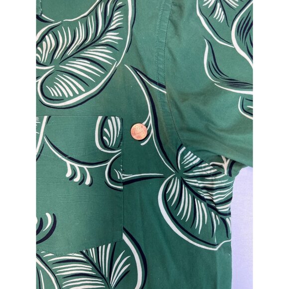 VTG Banana Republic 90 Men L Green Hawaiian Tropical Button-Up Camp Shirt Cotton - Picture 9 of 11